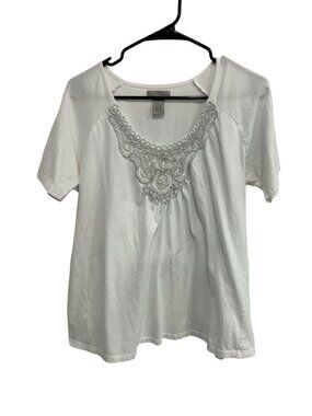 Kate & Henry Large White Cotton Embroidered Beaded Top Floralcore Romanticcore